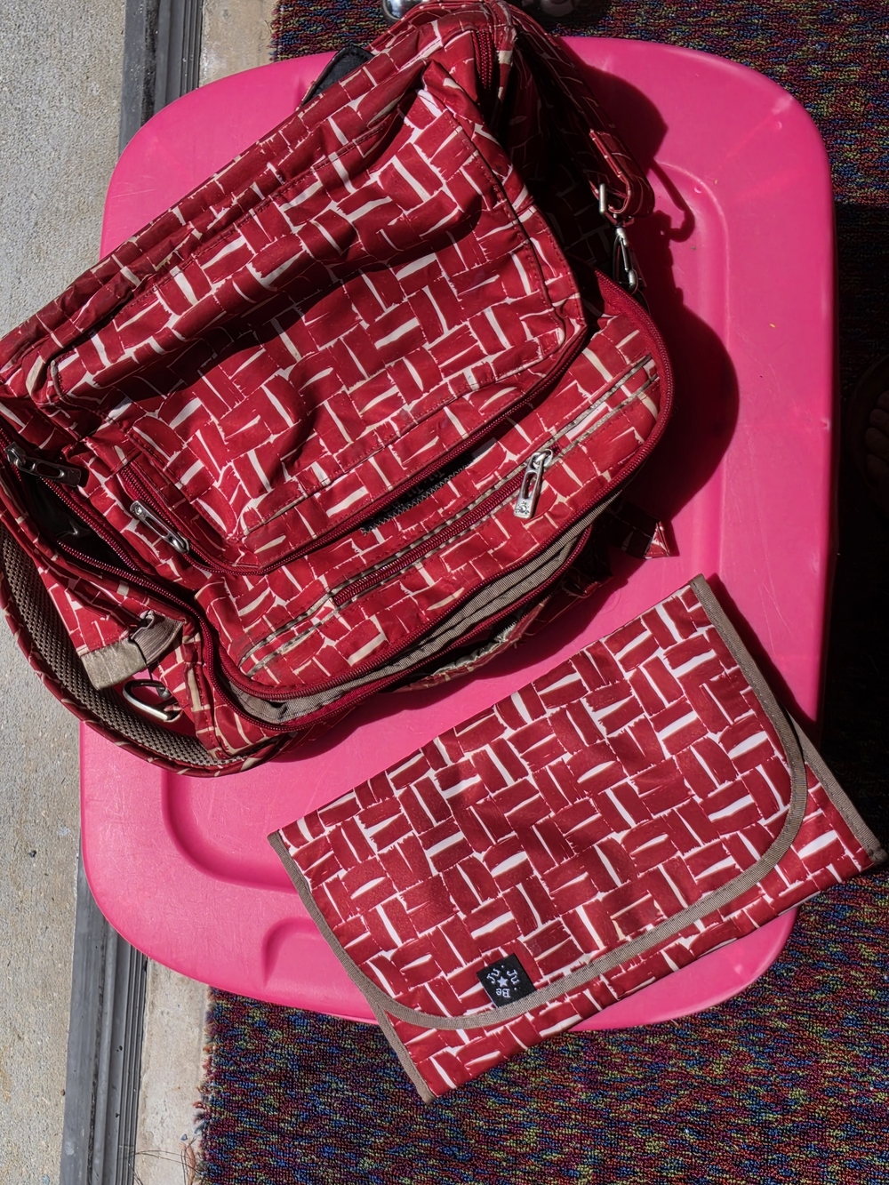 Ju-Ju-Be Red Woven-Pattern Diaper Bag with Matching Clutch
